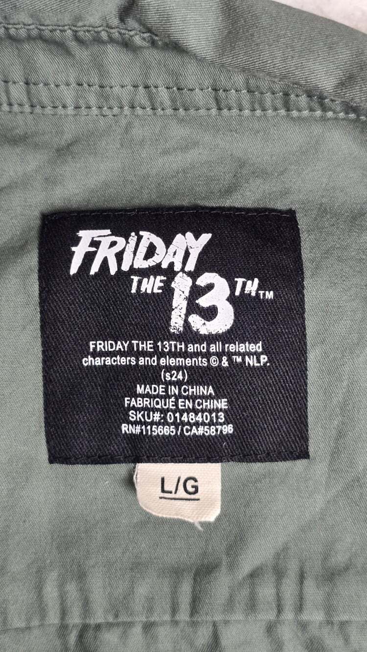 Friday the 13th Jason Voorhees Camp Crystal Lake Work Shirt Men’s Large Green - Picture 5 of 11
